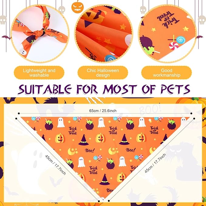 Abbylike 100 Pcs Halloween Dog Bandanas Bulk Pumpkin Bandanas for Dogs Triangle Kerchief Bibs Scarf Set for Pet Halloween Costume Photo Props Accessories Pet Shops, 25 Styles (25.6 x 17.7 x 17.7)