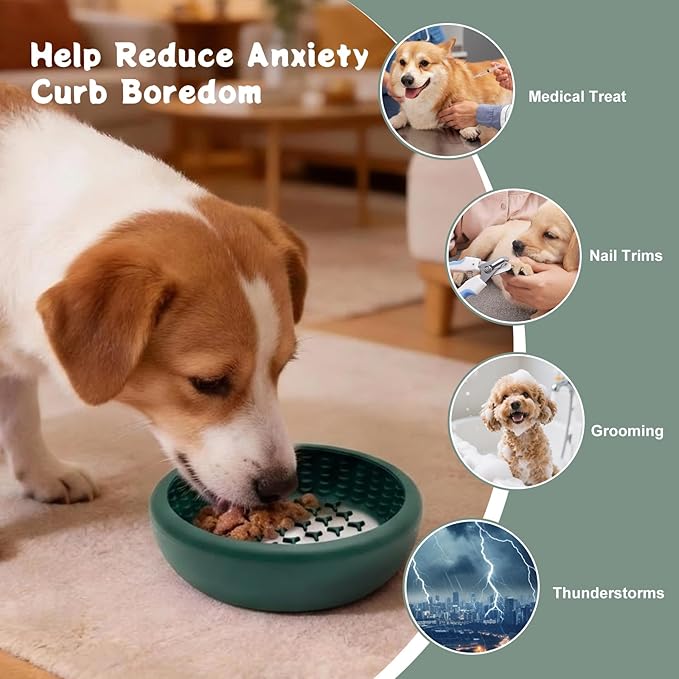 Dog Lick Bowl, Anxiety Relief Slow Feeder Lick Mat for Dogs, Non-Slip Freeze Licking Bowls Enrichment Puzzle Pet Feeding Treat Dispenser for Distraction, Silicone Lick Pads for All Dogs(Green, Small)