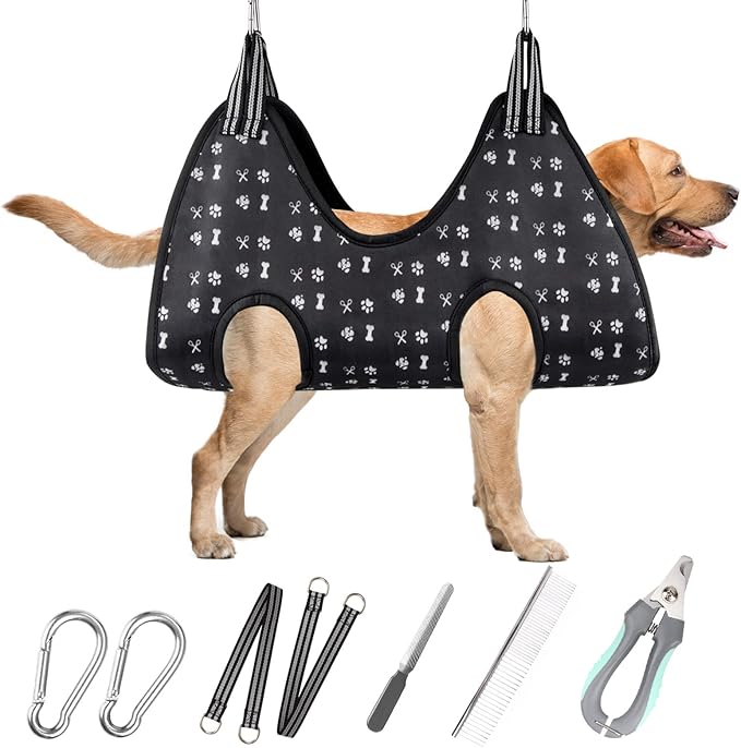 ATESON Pet Dog Grooming Hammock Harness for Grooming (XL 80lb), Dog Sling Holder for Clipping Nails with Clippers, Pet Comb