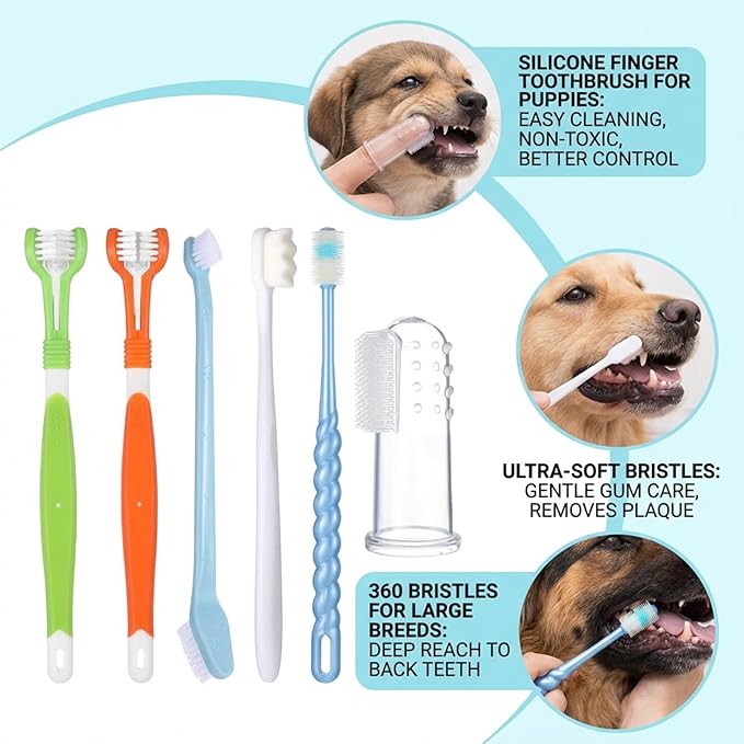 10 Pcs Dog Toothbrush Finger Dog Tooth Brushing Soft Triple Head Double Head Dogs 360 Finger Silicone Toothbrush Multi-Angle Dental Cleaning Brushes for Dogs Kitten Cat Pet Dental Cleaning