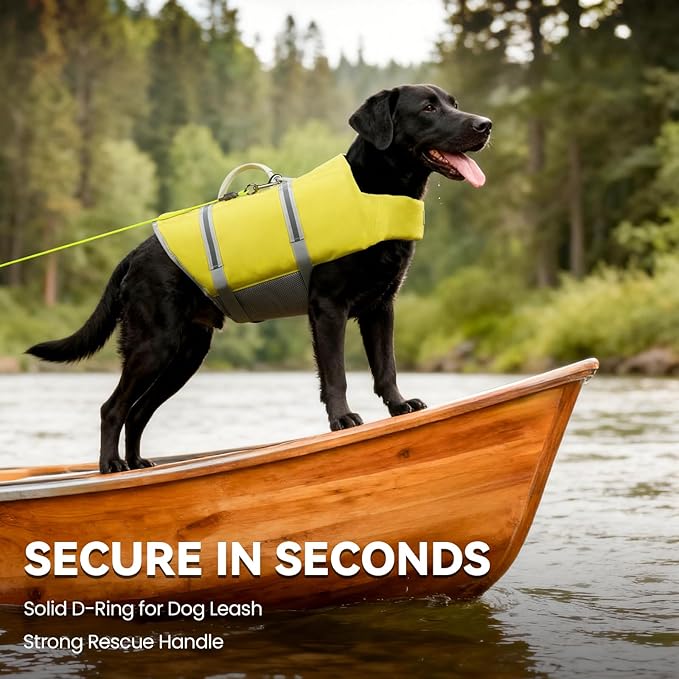 VIVAGLORY Rip Stop Dog Life Vest, Swimming Vest with Handle, Buoyancy for Doggy Puppy, Dog Life Jacket for Swimming & Boating, XXS, Yellow Grey