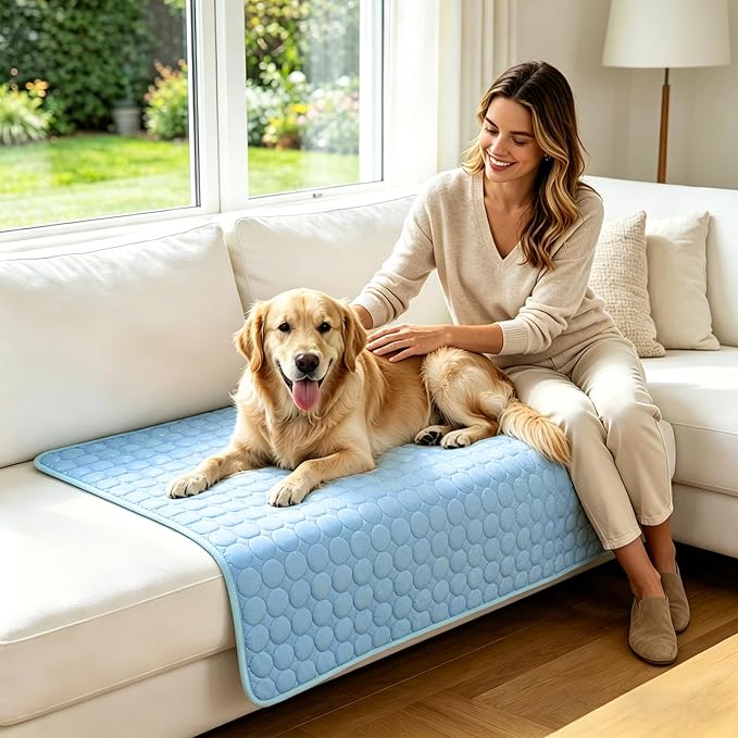 SOMOYA Dog Cooling Mat (Q-Max>0.4) Pet Cooling Pads Blanket Sleeping Kennel Mat,Ice Silk Cool Mat Pad Breathable Dog Bed Mats Beach for Large Dogs Cats (Blue, 39x59 in)