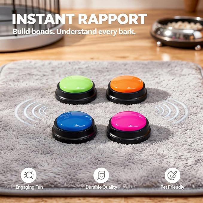 4 Pcs Dog Talking Buttons for Training, Recordable Pet Communication Sound Buzzers, Easy Voice Commands, 3.1 in