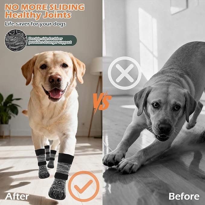EXPAWLORER Dog Socks to Prevent Licking Paws with Grippers for Hardwood Floors Anti Slip, Traction Control Dog Shoes Booties Boots & Paw Protectors for Small Medium Large Senior Dogs Cold Winter M