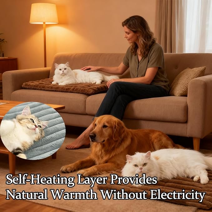 Self Warming Pet Bed, Self Warming Pet Mat, Cordless Machine Washable Selfs Warmings Pet Beds for Cats Dogs, Pets Selfs Warmings Mats for Indoor (Gray, 18 * 24in)