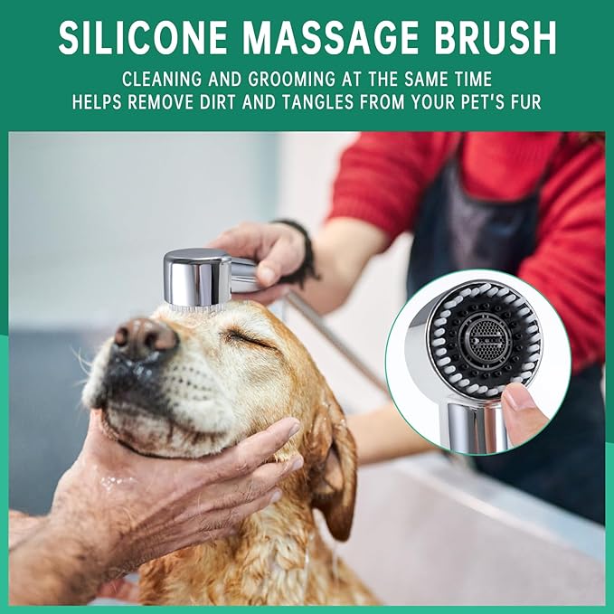 3 Mode Dog Shower Attachment, High Pressure Handheld Sprayer with ON/OFF Switch, Metal Diverter and 3/4" GHT and 1/2" NPT Quick Disconnect Adapter for Outdoor and Indoor Pet Bathing
