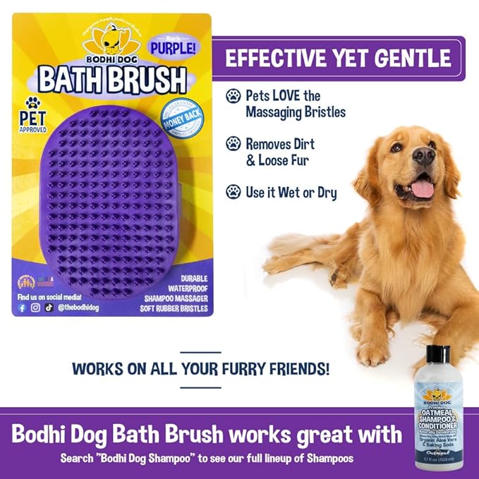 Bodhi Dog Shampoo Brush - Pet Grooming & Bath Supplies for Dogs and Cats - Bath Brush for Long & Short Hair - Premium Scrubber for Shower, Bathing & Massage (One Pack, Purple)