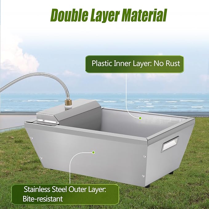 4Gal Dog Water Bowl Dispenser Automatic Livestock Water Trough Metal Large Capacity Self Filling Livestock Waterer for Dogs Horse Goat Sheep Pet