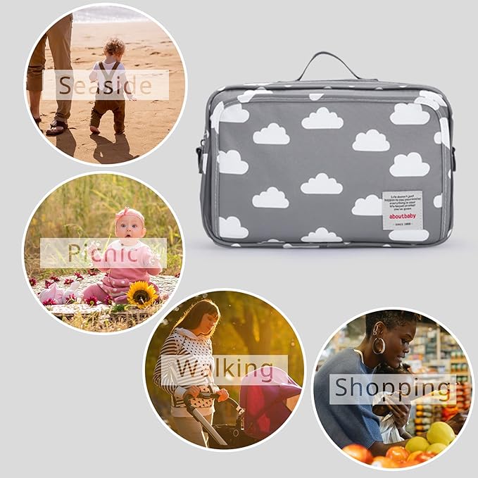 GOGOSO Small Diaper Bag, Stroller Organizer Bags for Baby with Insulated Pocket, Stroller Hooks and Adjustable Strap,Universal Mini Diaper Tote Bags Fit All Strollers, Gray