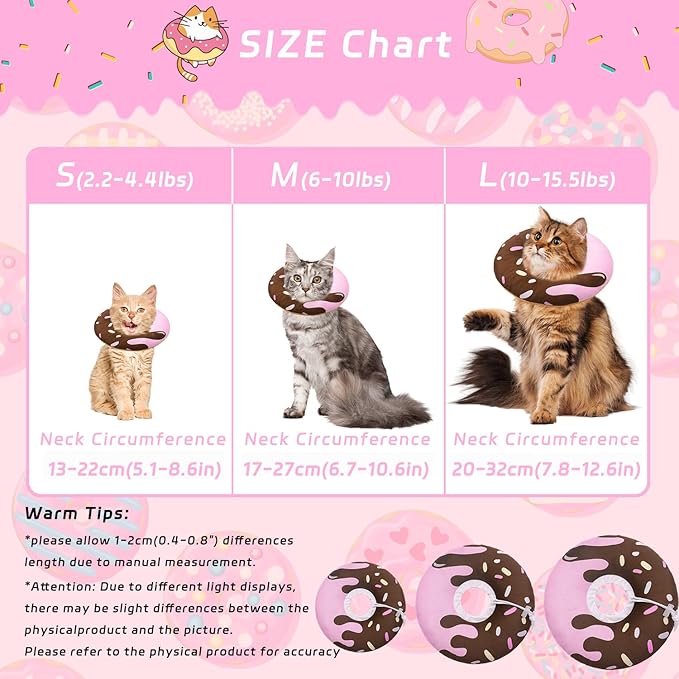 Seyezo Cat Cone Collar Soft, Adjustable Cat Recovery Collar Kitten Cones to Stop Licking, Cute Donut E Collar After Surgery, Elizabethan Kittens Protective Cones After Spay (Chocolate, Medium)