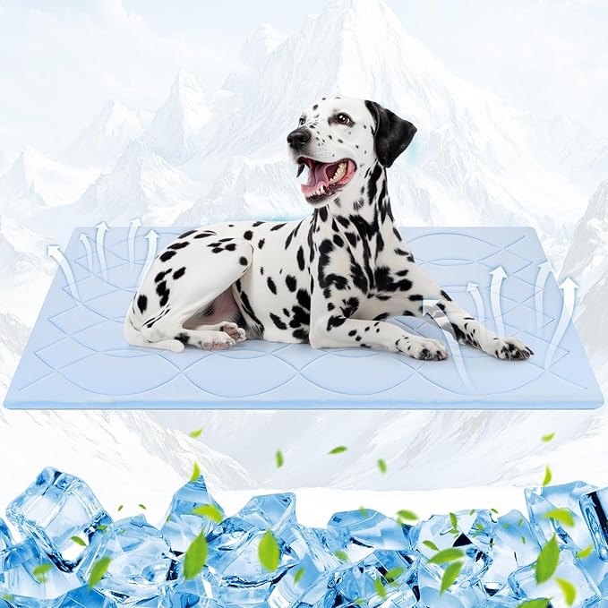 Dog Cooling Mat, 59'' × 40'' Extra Large, Q-Max>0.4 Self-Cooling Mat for Dog Reversible (Cool & Warm), Double-Sided Pet Cool Pads for Summer, Crate, Kennel, Machine Washable, Non-Gel, Blue+Grey