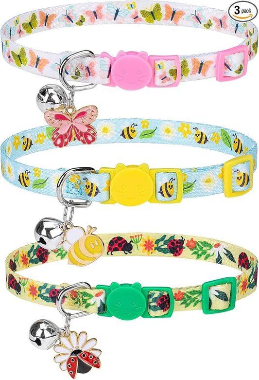 PUPTECK Cat Collar Breakaway with Bells, Kitten Collar Outfit Adjustable for Girl Boy Small Pet Puppy Bunny, Cute Costume Accessory with Safety Release Buckle (Spring)