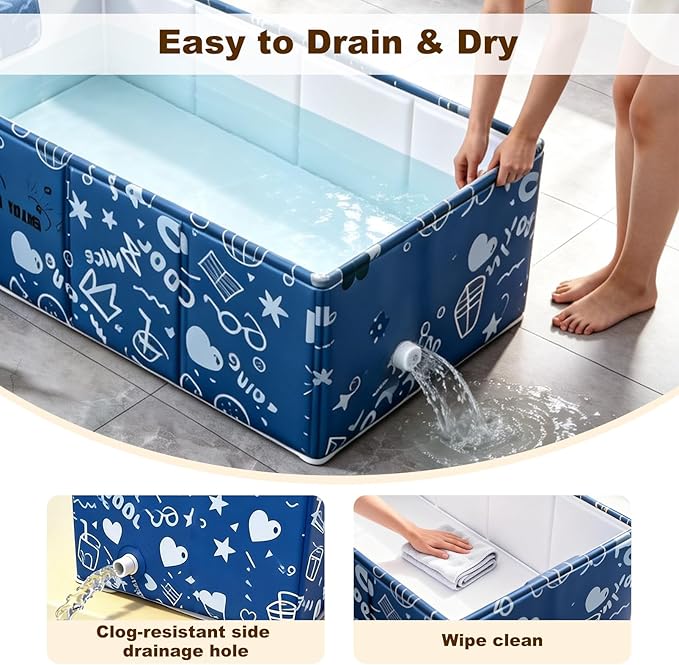Foldable Dog Bathtub for Small to Medium Dogs & Cats, Collapsible Pet Bath Tub for Shower/Kitchen Sink, Thickened Insulated Base, Portable & Space-Saving Puppy Wash Basin, 27.5" x 15.7" x 9", Blue