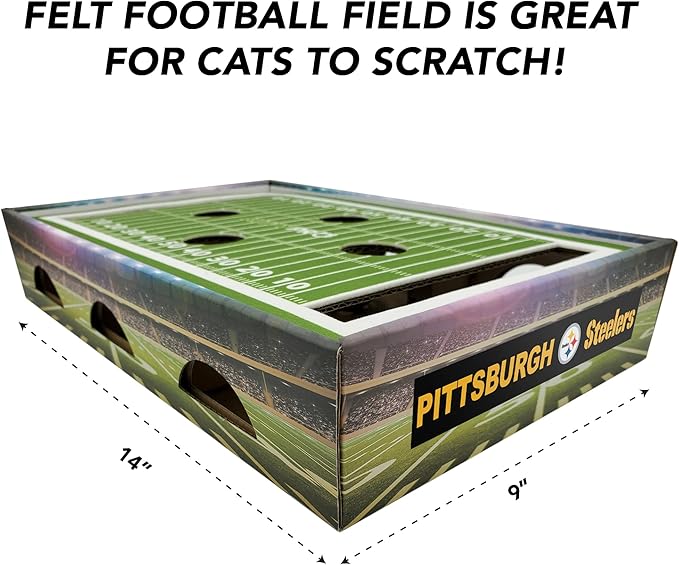 Pittsburgh Steelers NFL Cat Scratcher & Game Day Toy - Felt Football Field with 2 Jingle Bell Balls