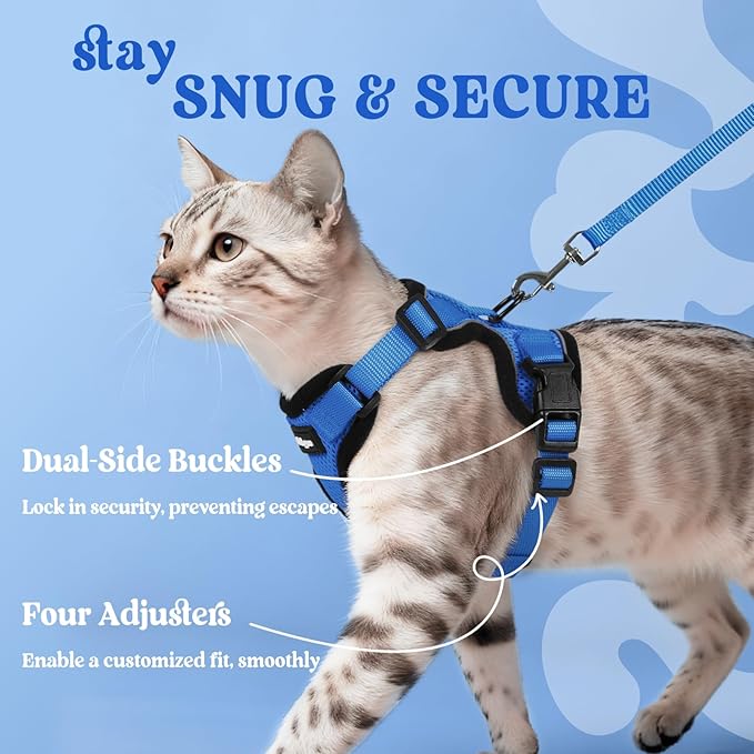 rabbitgoo Cat Harness and Leash Set, Escape Proof Vest Harness for Safe Outdoor Walks, Soft Breathable Adjustable Vest with Reflective Strips for Small and Average Cats, Navy Blue, S