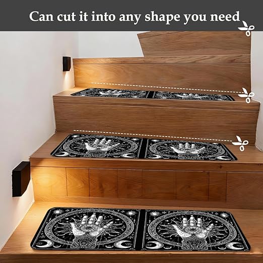 Abstract Sun Moon Stair Treads for Wooden Steps Indoor Washable Staircase Carpet 15PCS 30"x7.8" Stair Step Treads Non-Slip Staircase Covers Peel and Stick Safety Mat for Kids Elders Pets