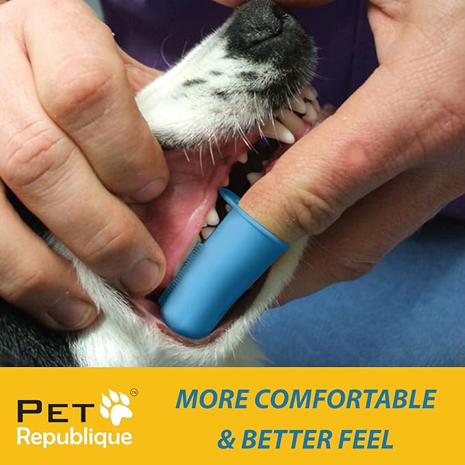 Pet Republique Dog Finger Toothbrush Set of 3 - Dental Hygiene Brushes for Dogs, Cats, Most Pets