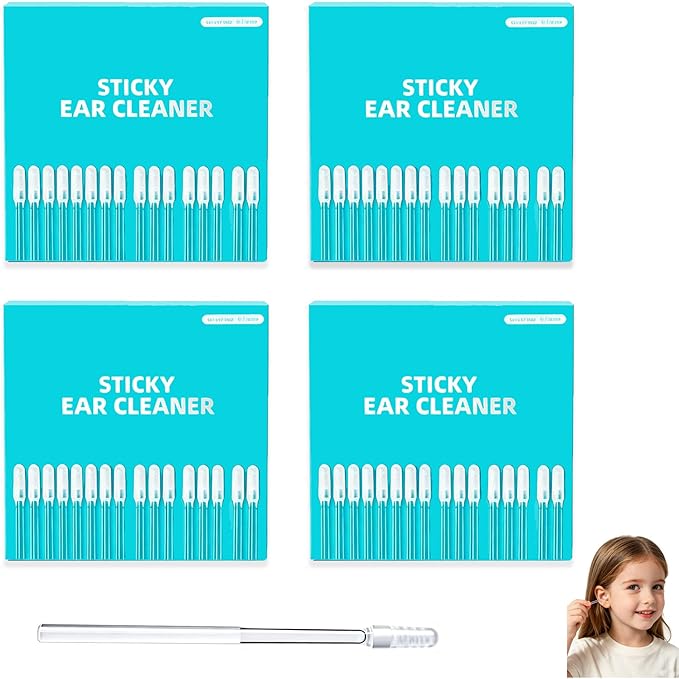 Sticky Ear Cleaning Sticks – Gentle, Visible Ear Care, Sticky Ear Swabs, Reusable Adhesive Soft Head Swabs, Adhesive Ear Cleaning Sticks for All Ages (4 Boxes/96 Pcs)