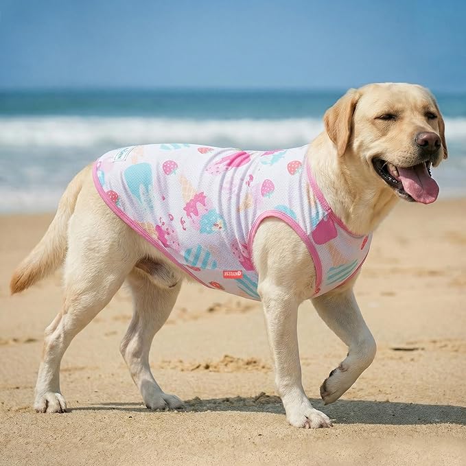 KYEESE 2Pack Dog Cooling Shirt, Breathable Dog Shirt for Medium Large Dogs, Sun Protection Dogs Cooling Vest Tank Top, Lightweight Soft Sleeveless Summer Pet Clothes, Boat+Ice Cream, 2XL