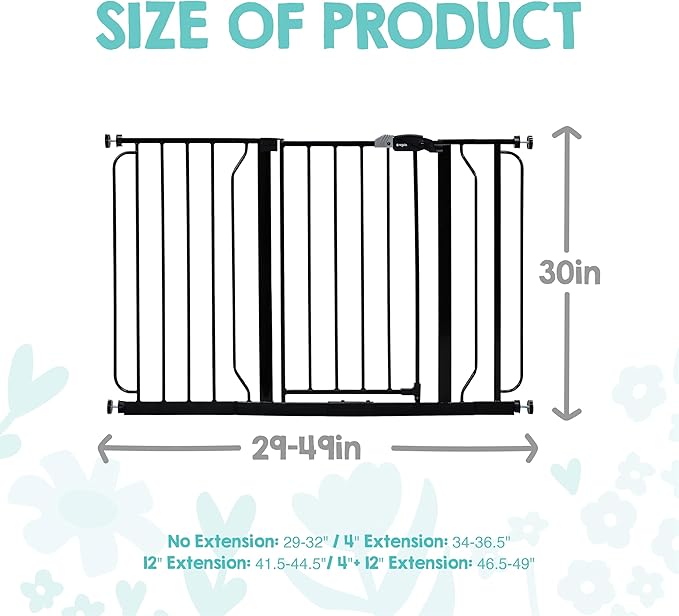 Regalo Safety 29-49" Easy Step Extra Wide Baby Gate for Doorways & Bottom of Stairs, Pressure Mounted Safety Gate with Door for Babies, Toddlers & Pets, Black