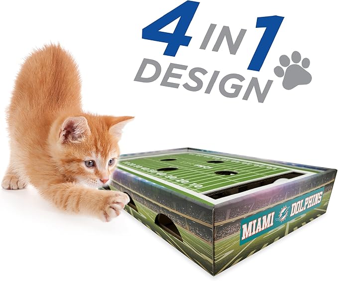 NFL Miami Dolphins Cat Scratcher & Game Day Toy - Felt Football Field with Jingle Balls