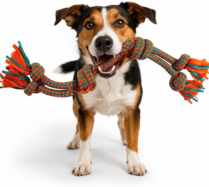 Interactive Dog Rope Toy for Large & Medium Dogs – Durable Tug of War Toy for Training, Boredom Relief & Teeth Cleaning, Safe Ultra-Fiber Chew Toy for Daily Play (Large)