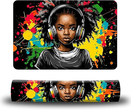 Dog Food Mat, 19.6" x 23.6" Absorbent Pet Feeding Mat for Food and Water, Waterproof Diatom Mud Pet Placemat with Non-Slip Rubber Backing, Cat Bowl Mat for Floors - Black Haired Girl