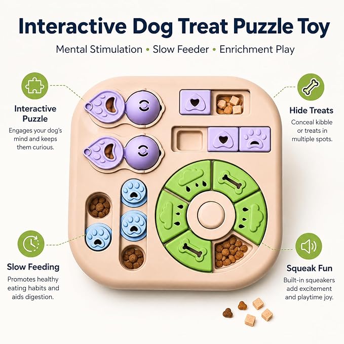Tee Shirt Galaxy Interactive Dog Treat Puzzle Toys Durable, Dog Puzzle Toy IQ Training Slow Feeder for Large Medium Small Dogs, Squeak Enrichment & Mental Stimulation,Khaki
