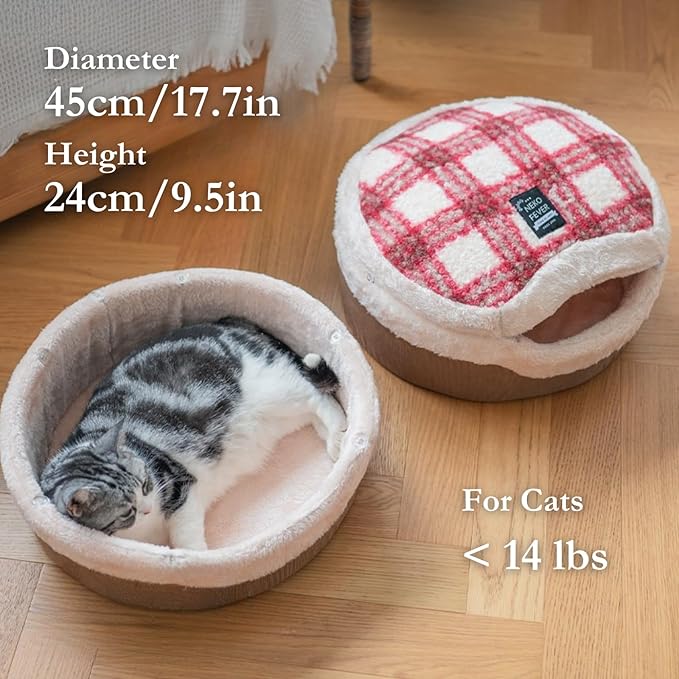 Cat Bed Cave – Enclosed Hideaway with Detachable Lid & Mat, Covered Round House for Indoor Kitten & Kitty (Yellow)