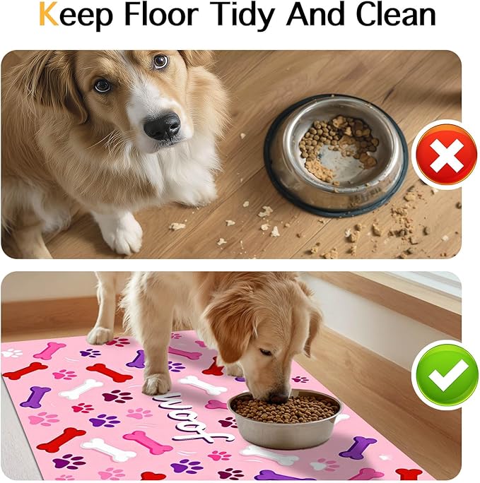 HOMETITUTE 24x16 inch Non Slip Dog Food Mat Pet Bowl Placemat for Food and Water Puppy Feeding Mat Small Dog Bowl Mats Cat Food Mat Easy Clean Pet Feeding Mats for Small Pets