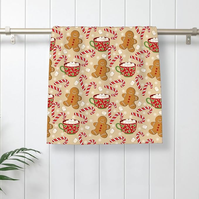 Christmas Kitchen Towels Brown Gingerbread Man Winter Dish Towels 16×24 Inch Soft Absorbent Marshmallow Candy Xmas Hand Cloths Decorative for Kitchen Drying Set of 2