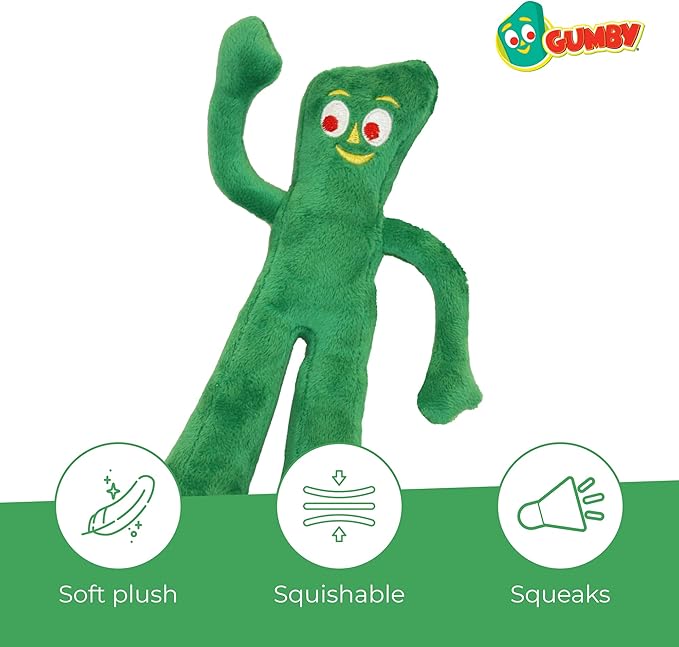 Multipet Gumby Dog Plush Toy - Squeaky Toy for All Dogs - Extra Soft Plush w/ Flexible Legs & Arms - Stuffed Animal for Cuddling & Playing - Cute Dog Pet Toy (9", Green)