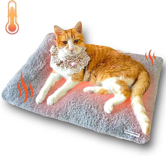 ClawsandPaws Extra-Thick Padding Self-Warming Cat Mat, 24"x18" Warm Thermal Cat & Puppy Mat, Cat Bed for Indoor & Outdoor, Removable Cover Cat Bed, Machine Washable, Reflects Body Heat (Grey)