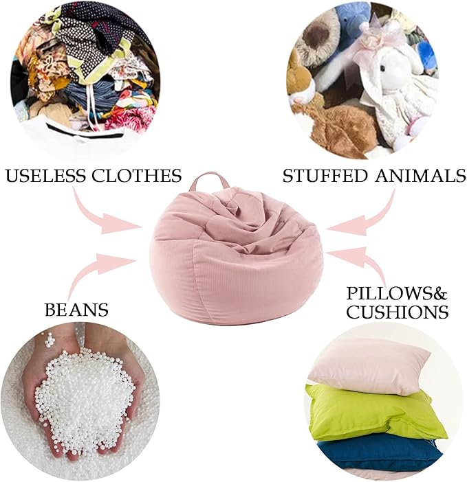 LPMOERA Stuffed Animal Storage Bean Bag Chair Cover (No Filler) For Kids and Adults.Pets Dogs/Cats Lazy Beds.Soft Stuffable Bean Bag For Organizing Children Plush Toys or Memory Foam Cream White L