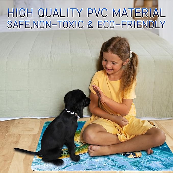 Dog Food Mat, 19.6" x 23.6" Absorbent Pet Feeding Mat for Food and Water, Waterproof Diatom Mud Pet Placemat with Non-Slip Rubber Backing, Easy Clean Cat Bowl Mat for Floors - Ocean Turtle