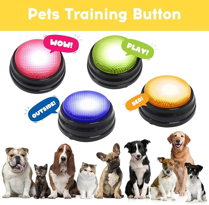 Recordable with LED Function Dog Buttons for Communication Multicolor Pet Set of 4 Talking Dog Buttons