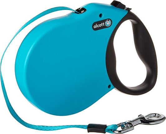 Alcott Expedition Retractable Reflective Belt Leash – 24 Feet – Large for Dogs up to 110 lbs, Blue with Black Soft Grip Handle – Durable & Comfortable Dog Leash