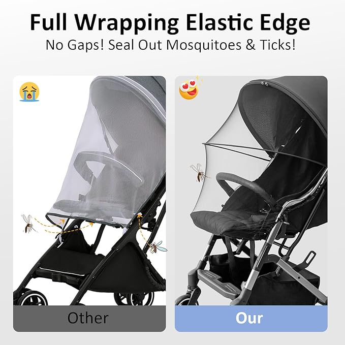 2-in-1 Stroller Cover, Mosquito Net for Baby Stroller with Sun Shade, Stroller Accessories - UV Protection & Breathable 3D Mesh with Two-Way Zipper, Universal Fit Most Stroller