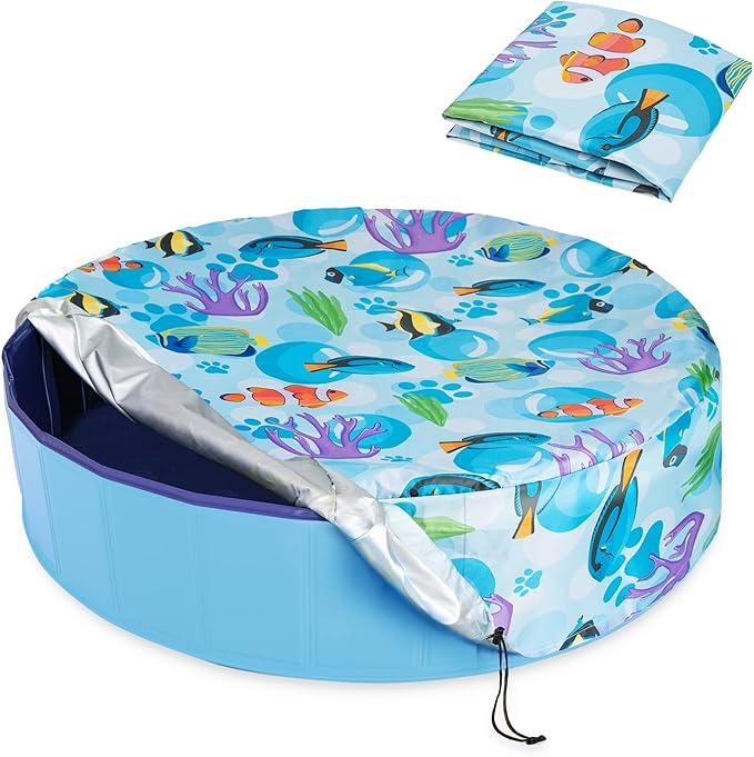 Foldable Round Dog Swimming Pool Cover, for 32 "/63“/48” Collapsible Outdoor Tub, PVC Coating Waterproof and UV Protection, Leakproof Washable Kiddie Pet Small Paddling Bath Accessories