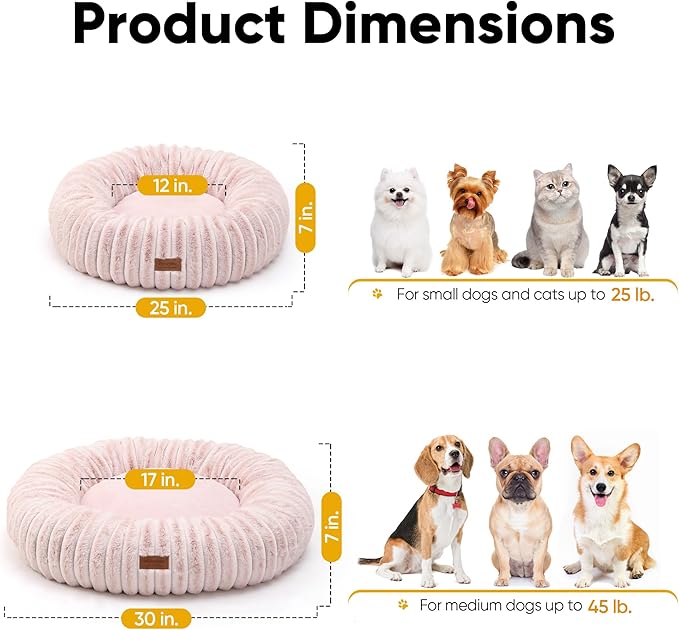 FUKUMARU Small Dog Bed, Gradient Color Donut Dog Beds for Anxious Puppies, 25 inches Calming Orthopedic Dog Beds, Round Pet Beds with Washable Cover, Cute Cat Bed for Indoor Cats, Pink