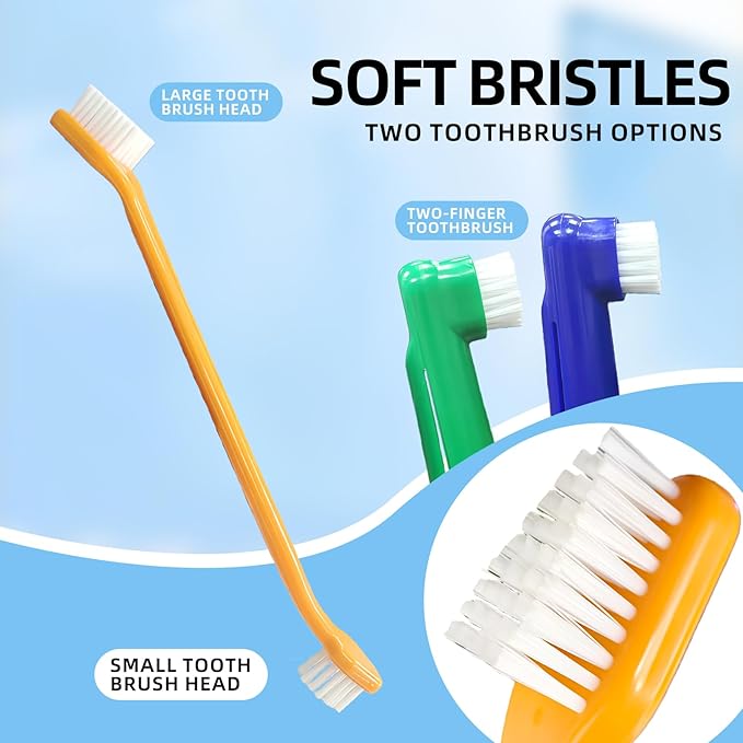 Dog Toothbrush and Toothpaste Kit Vanilla Dog Toothpaste(70g) Soft Nylon Double-Head Dog Toothbrush Dog Finger Toothbrushes Puppy Tooth Brushing Kit Pet Dental Care Kit for Dogs Fresh Breath