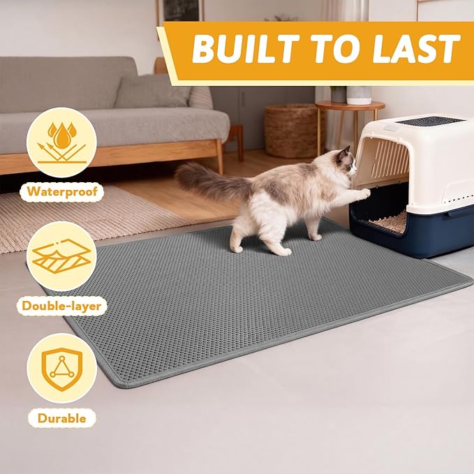 Pieviev Cat Litter Mat Double Layer Waterproof Urine Proof Trapping Mat 1 Pack (Gray, 47x36 Inch (Pack of 1))