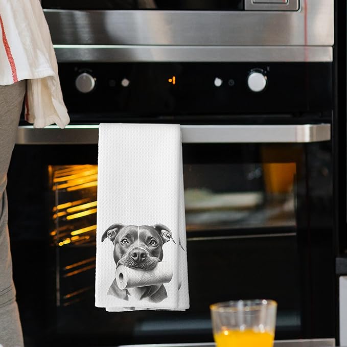 Funny Black Pitbull Terrier Bathroom Hand Towels, Dog Bathroom Decor, Funny Pitbull Terrier Kitchen Towels,Dog Mom Gifts, Animals Washroom Decorative Tea Towel Dish Towels 16x24 Inch