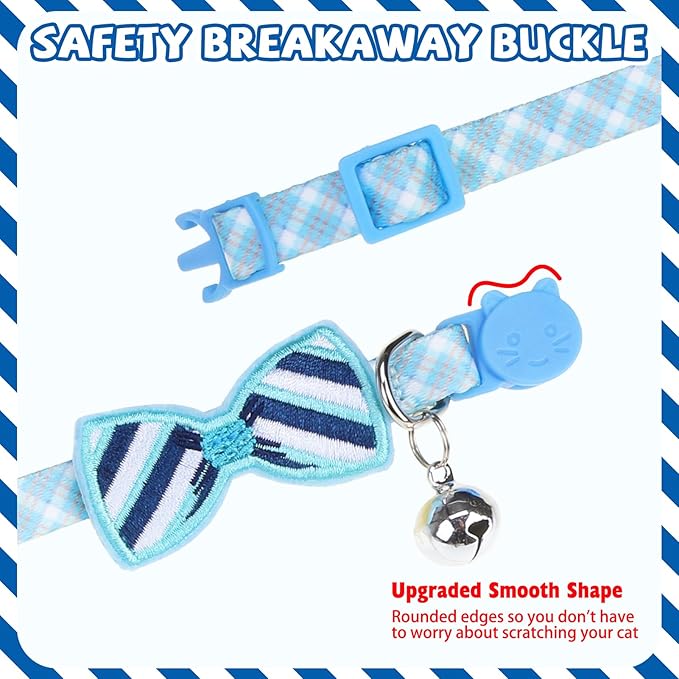PUPTECK Cat Collar Breakaway with Bells, Kitten Collar Outfit Adjustable for Girl Boy Small Pet Puppy Bunny, Cute Costume Accessory with Safety Release Buckle (Sticker-Gentlemen)