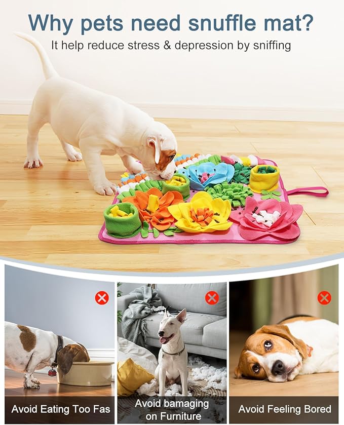Snuffle Mat for Dogs, Pet Treats Feeding Mat, 20× 20 inch for Medium & Large, Felt Wool Dog Sniff Mats for Slow Feed, Rabbit Foraging Mats, Relieve Anxiety, with Anti-Slip Bottom