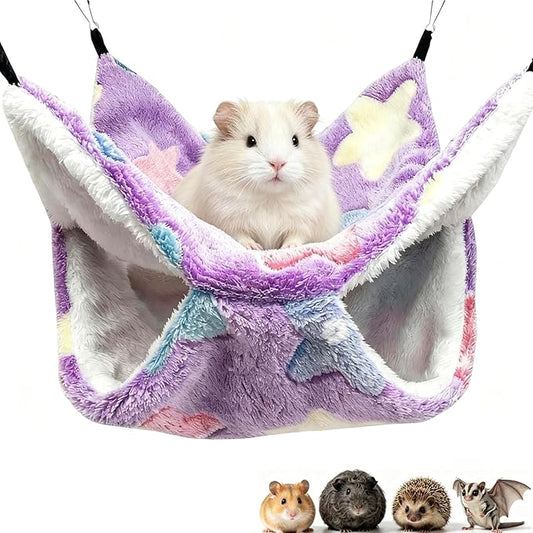 Guinea Pig & Ferret Hammock for Cage - Machine Washable Double-Decker Hanging Bed - Fits Sugar Glider,Fancy Rat,Hamster,Gerbil - 13.3" x 13.3" - Romantic Purple