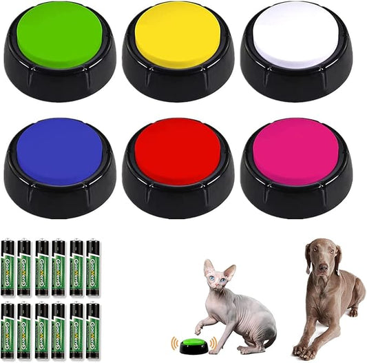 6 Colors Dog Buttons for Communication, Record & Playback Recordable Answer Buzzers, 30 Second Dog Buttons Pet Training Buzzer, Game Show Buzzers, Perfect for Family Game Study Office