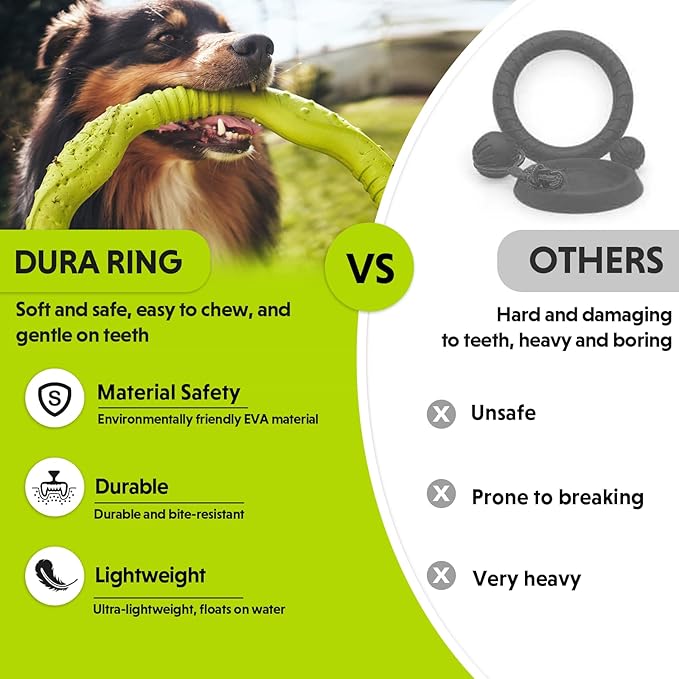 LaRoo Dog Ring Toy, Durable Soft Flying Disc for Throwing Catching Grabbing, Water Floating Dog Training Fetch Ring for Medium Large Breeds, Outdoor (Green/11.8Inch)