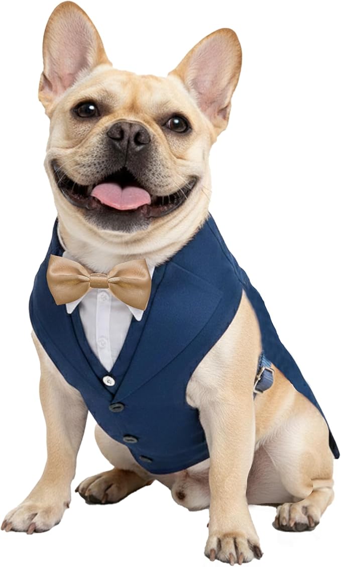 AVERYDAY Dog Tuxedo with Bow Tie for Wedding Outfit, Dog Suit Costume for Christmas Halloween Valentine’s Day, Adjustable Pet Tux Harness with Leash Ring, Formal Wear for Small Medium Large Dogs
