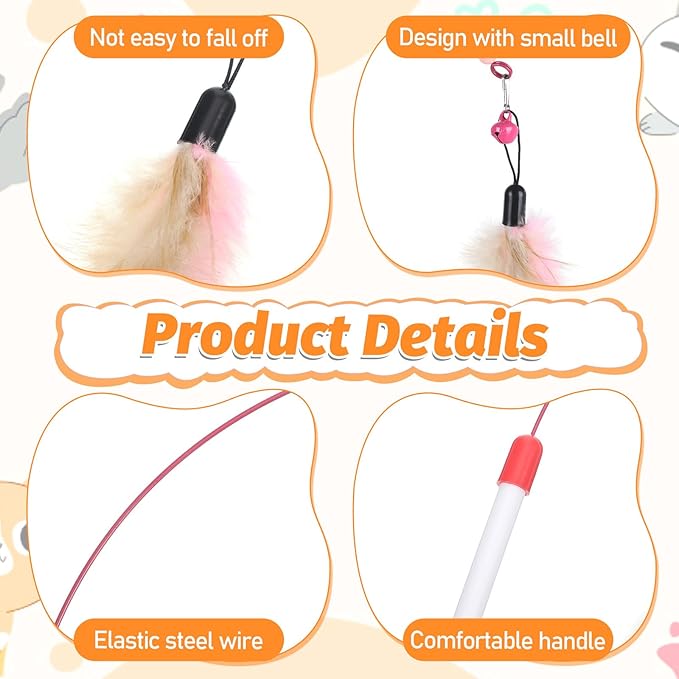 Cat Feather Toy 4PCS Cat Toys for Indoor Cats Interactive Cat-Feather Wand Cats Feather Toys for Bored Indoor-Cat Chase and Exercise